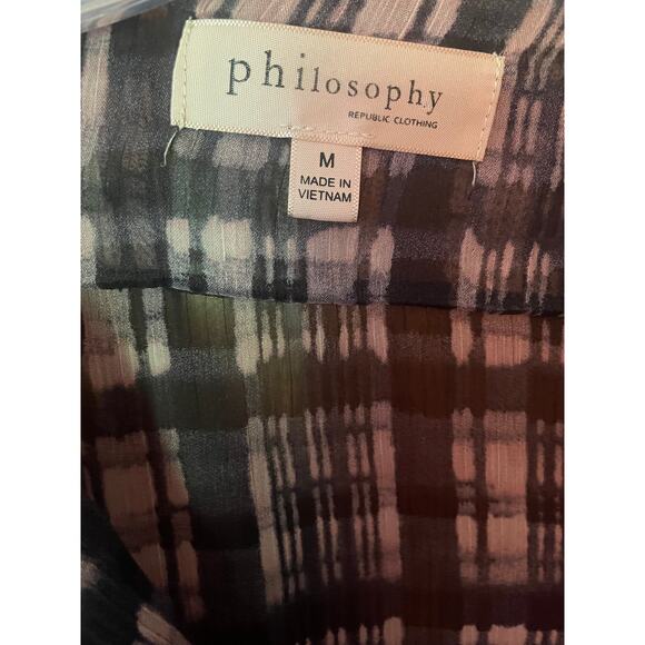 Philosophy Navy/Pink Sheer Button Down Long Sleeve Blouse Sz M - Picture 4 of 5